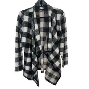 🥑5/$25 BAR III Black & White Wool Blend Buffalo Plaid Print Open Cardigan Sz S